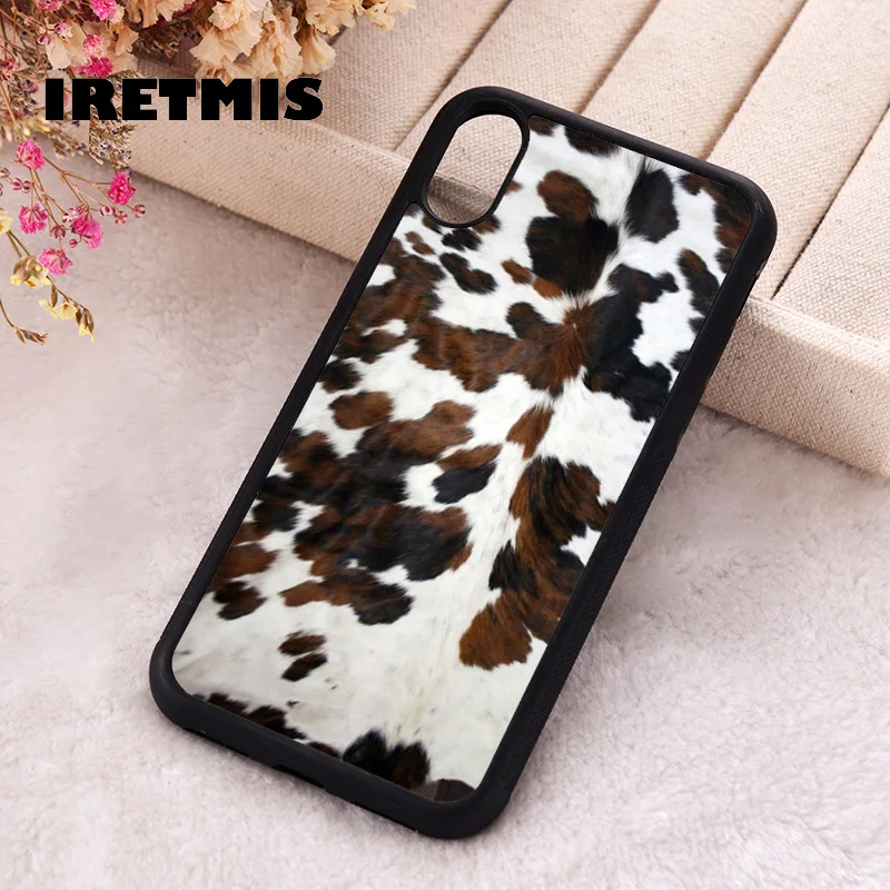 Iretmis Phone Cover Case For iPhone X XS Max XR 11 12 13 PRO MINI 14 15 16 Plus Rubber Cowhide Tan black and white  Texture