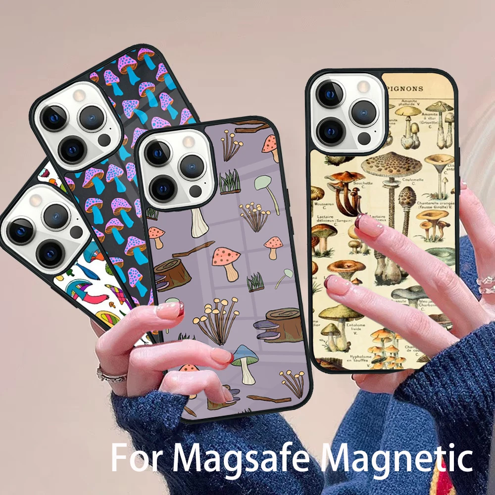 

Mushroom Phone Case Magesafe Magnetic Wireless Charge Cover For IPhone 16 11 12 13 14 15 Pro Max Plus Mini