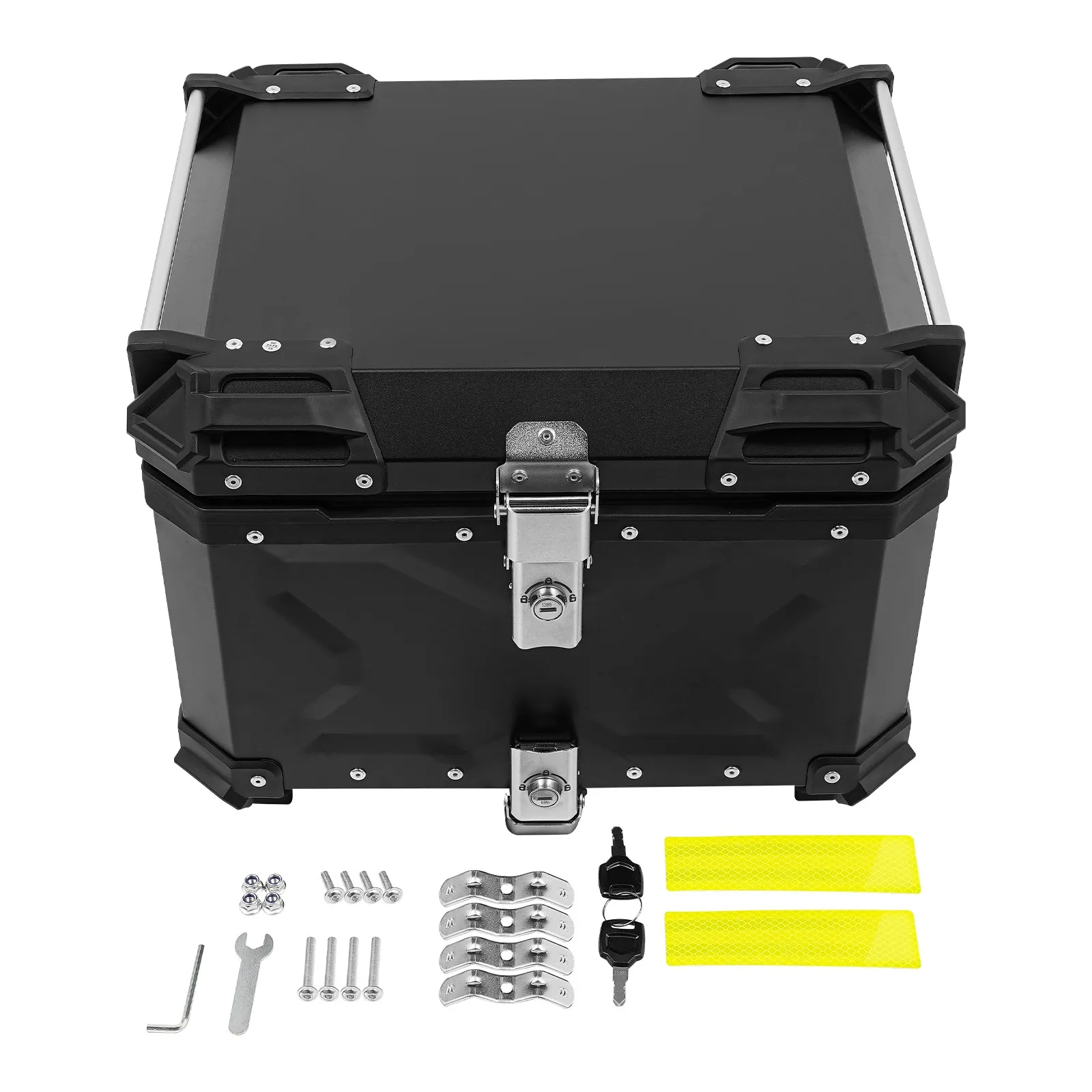Motorcycle Tail Box, Black, Waterproof, Durable, Large Capacity, With Lock & Keys, For Travel, Storage & Safety