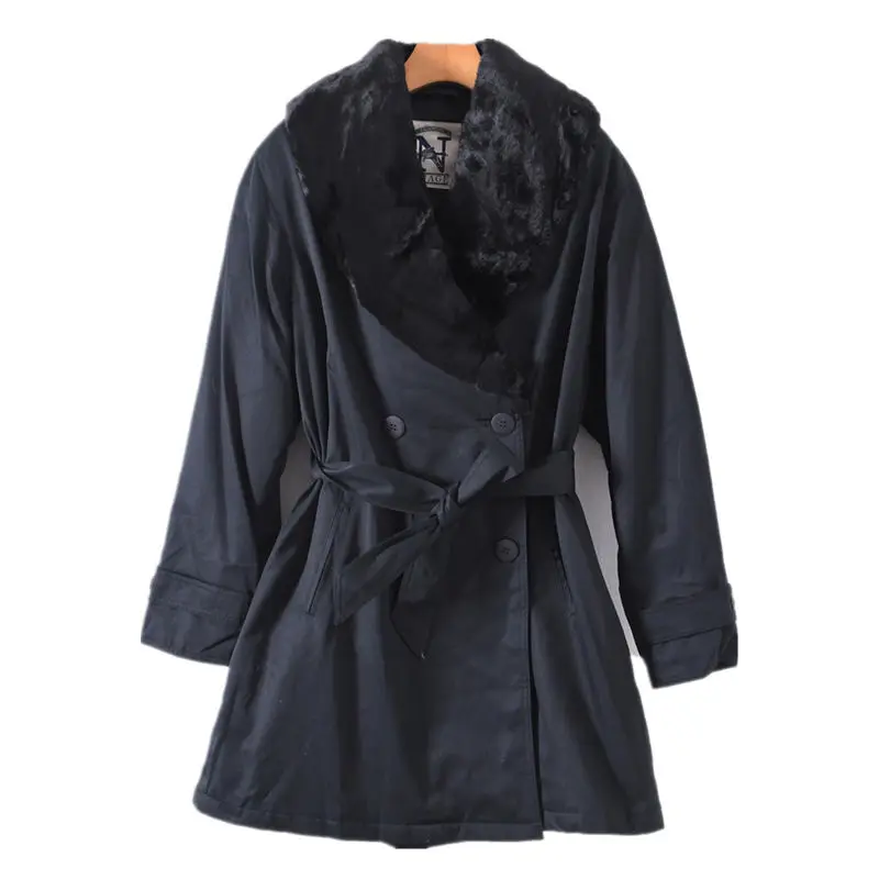 

Retro Large Lapel Mid-length Windbreaker Jacket for Autumn and Winter Women's Clothing