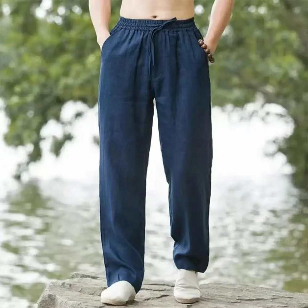 Men's Cotton Linen Pants Male Autumn New Breathable Solid Color Linen Trousers Fitness Streetwear S-3XL