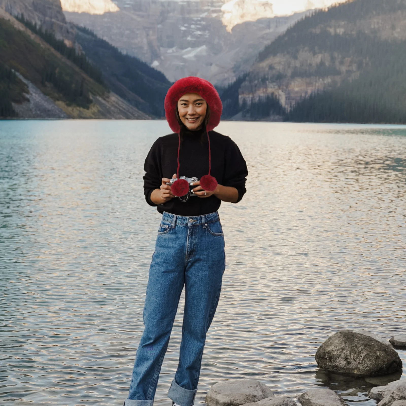 قبعة شتوية دافئة للنساء من البوليستر السميك في الهواء الطلق، قبعة مريحة للتنفس مناسبة للمدرسة والتزلج والارتداء الكاجوال #6