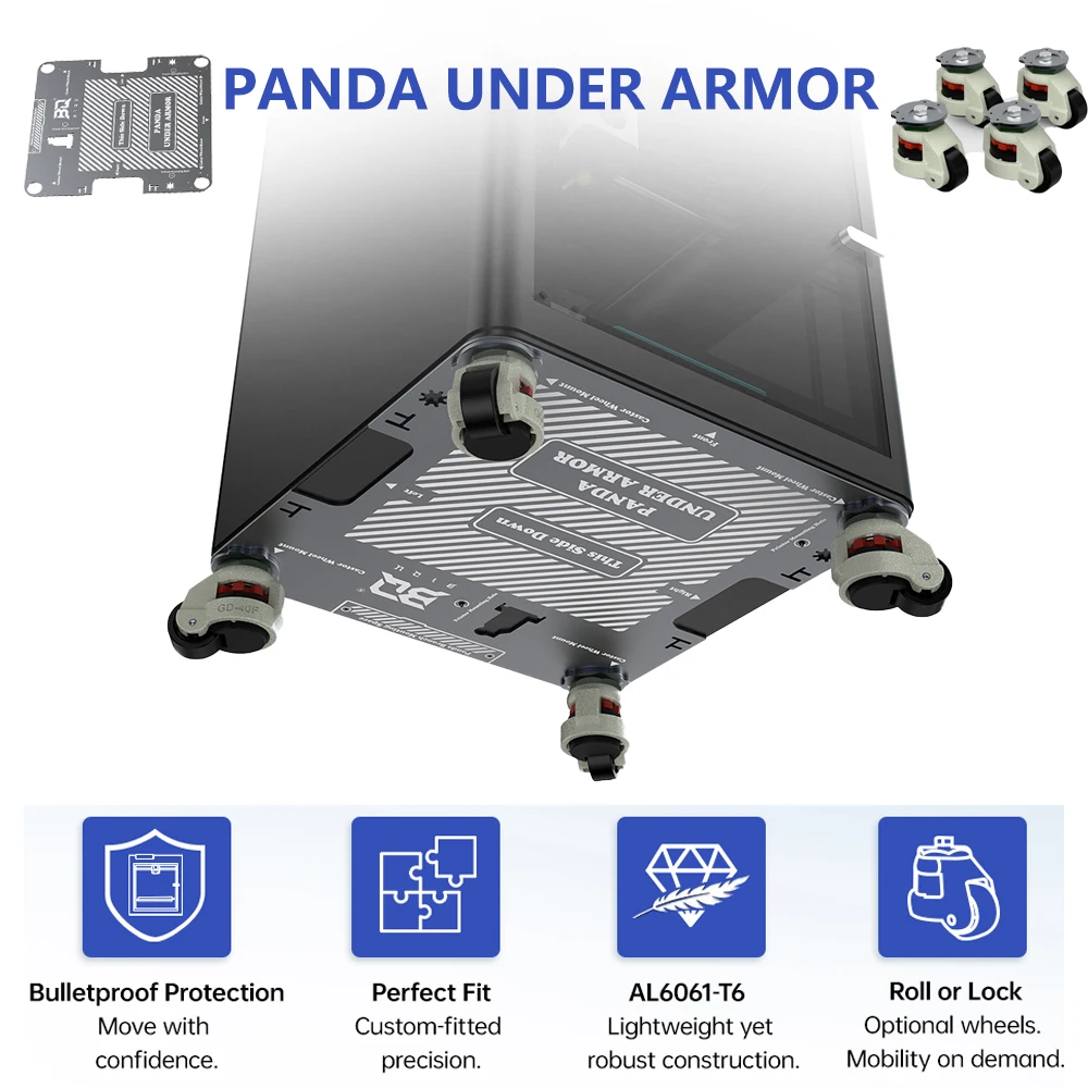 

BlQU PANDA UNDER ARMOR Aluminum Castor Wheel Kit Move Free Bulletproof Protect For Bambu Lab X1C X1E PIP P1S 3D Printers