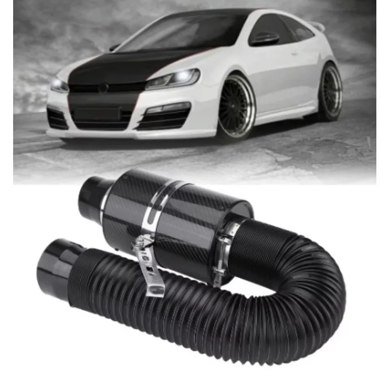 

76mm 3" Universal Carbon Fiber Induction Filter Box Cold Air Intake System W/ Intake Hose Cold Air Intake System 1pcs