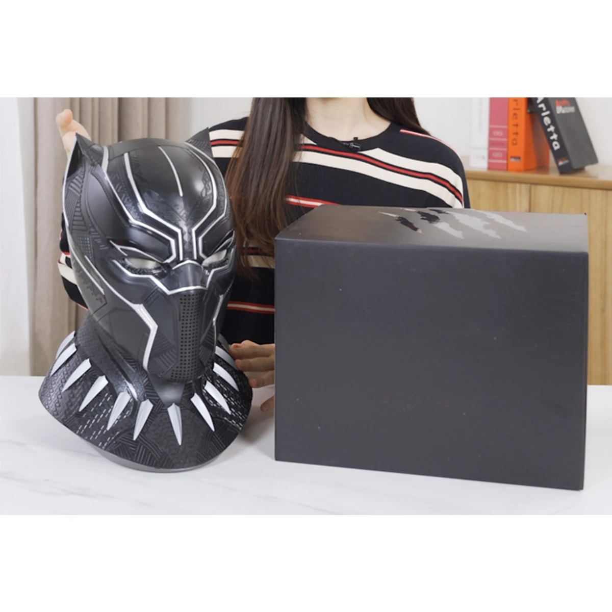 HiPlay Killerbody 1/1 Black Panther Helmet with Touch-Control Eye Lights and Bust Base Collectible and Wearable