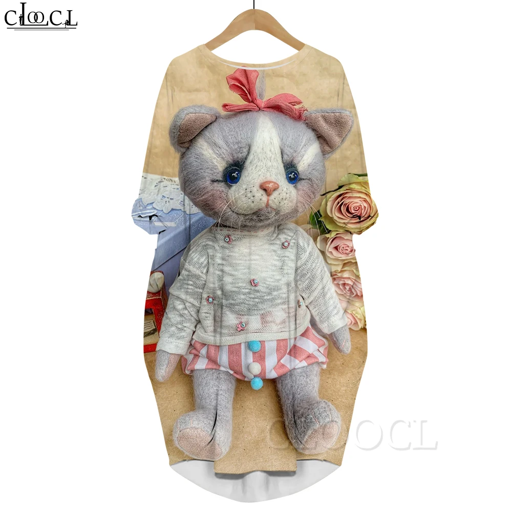 CLOOCL Fashion Pocket Dress Kawaii Toy Graphics 3D Printed Casual Long Sleeves Knee-length Female Oversized Summer Dresses