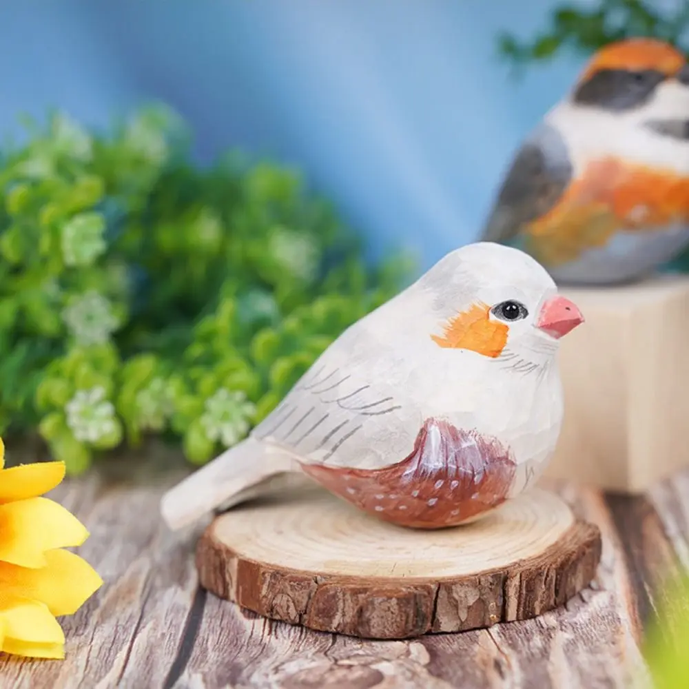 Desktop Ornament Cute Wood Carving Bird Mini Carving Small Bird Ornament Painting Handmade Wooden Bird Figurine Birthday Gift