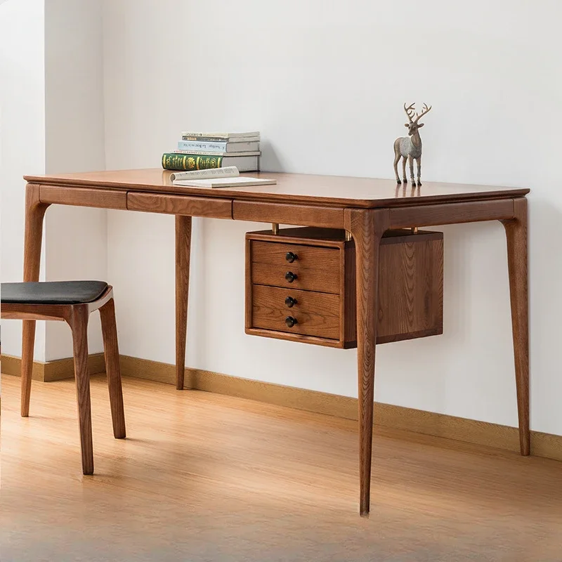 Simple Nordic study desk, small unit type writing desk, solid wood computer desk and chair combination, polished throughout the