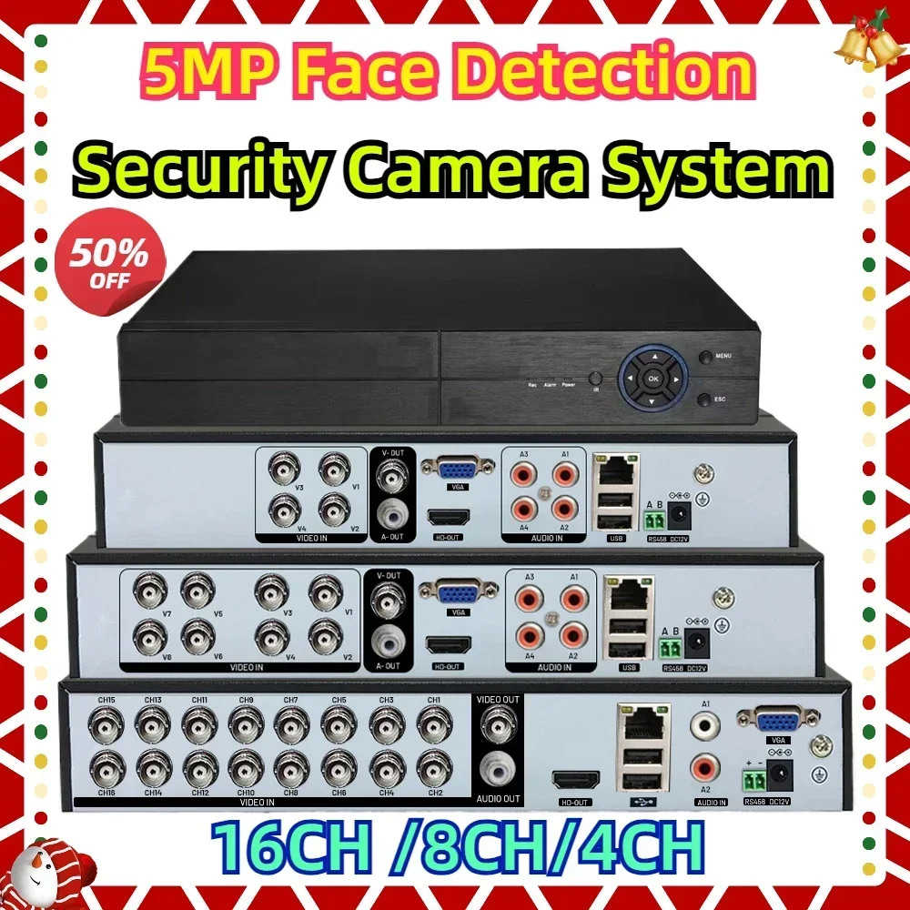 5MP Face Detection HVR Analog Security Camera System 16CH Digital Video Recorder 8CH CCTV AHD DVR CVI TVI CVBS 6in1 4CH XVR