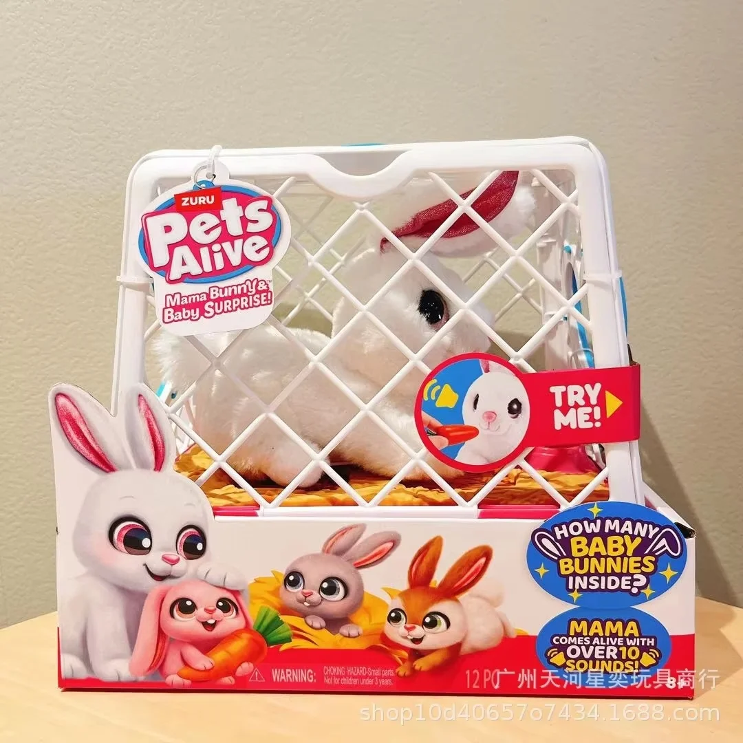 Nouveauté 2025 Zuru Pets Alive Mama Bunny Baby Surprise, Jouets en peluche interactifs authentiques avec plus de 10 sons, Adorable poupée animal en peluche