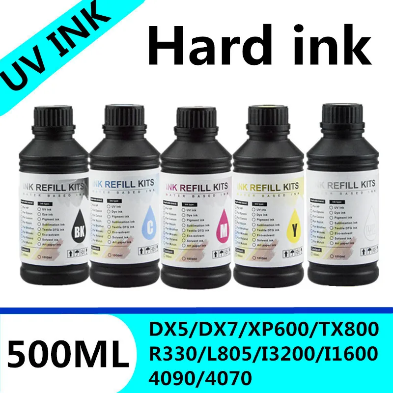 Tinta UV rígida de 500 ml, tinta UV LED para impresoras Epson L800 L805 L1800 R290 R330 1390 1400 1410 1500W DX5 DX7, impresora UV de cama plana