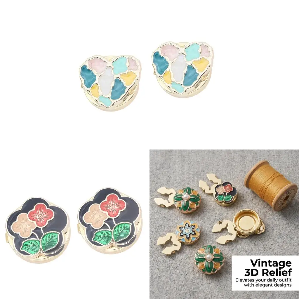 Gold Tone Enamel Button Cover Set for Quick Blouse and Shirt