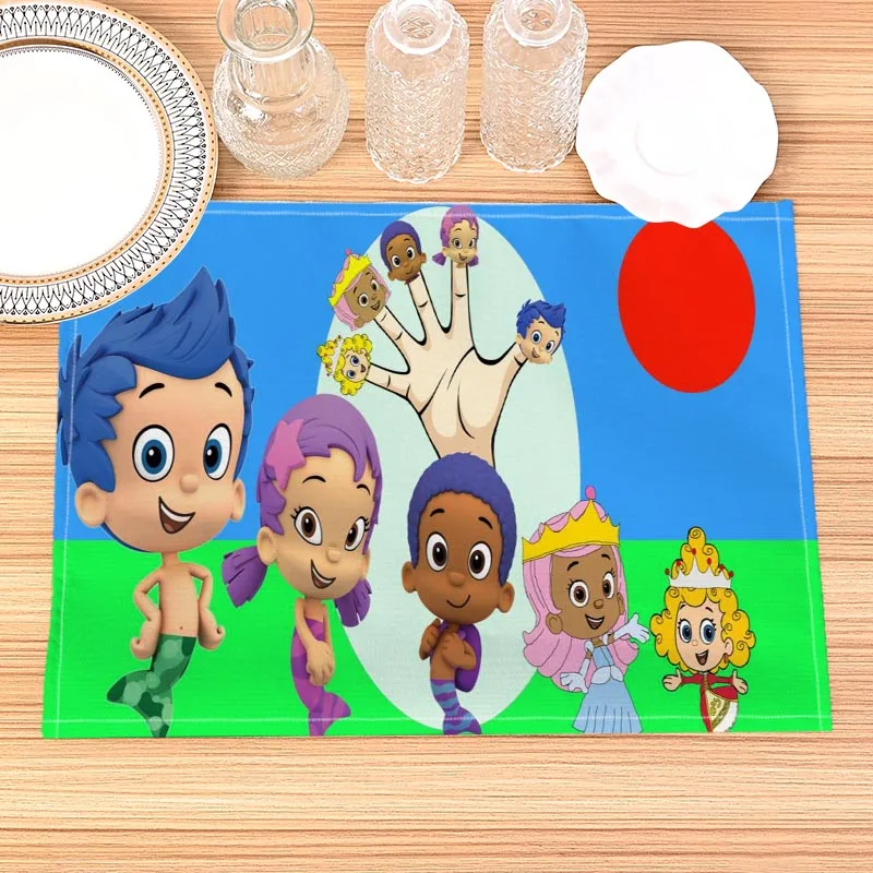 Bubble Guppies Placemat Cotton Linen Fabric Table Mats Family Dinner Tableware Kitchen Size 30X40cmTable Mat