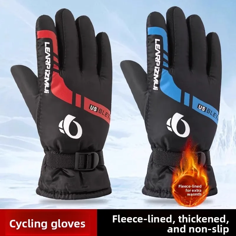Winter Warm Velvet Cycling Gloves,Windproof Waterproof Cold‑Resistant Cotton Gloves for Outdoor Motorcycle Riding &Takeaway Work