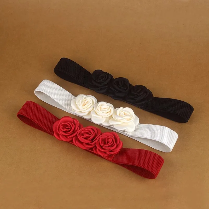 Women's Runway Fashion Elastic Flower Cummerbunds Female Dress Corsets Waistband Belts Decoration Wide Belt R2185