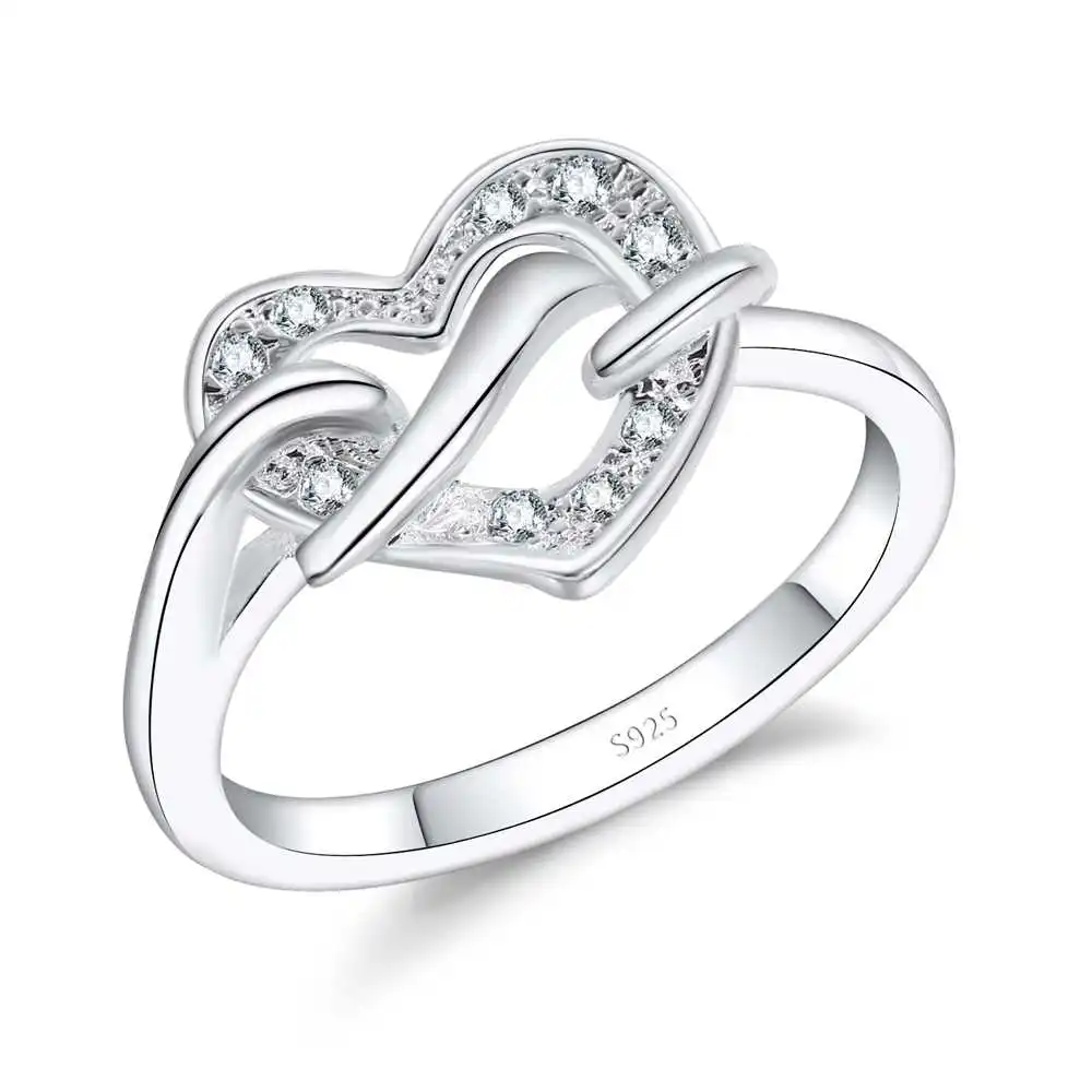 Nice Band Rings For Girlfriend One Love Heart With Spiral 925 Sterling Silver Color Rings Setting White Crystals Women Party