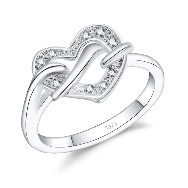 Nice Band Rings For Girlfriend One Love Heart With Spiral 925 Sterling Silver Color Rings Setting White Crystals Women Party AliExpress