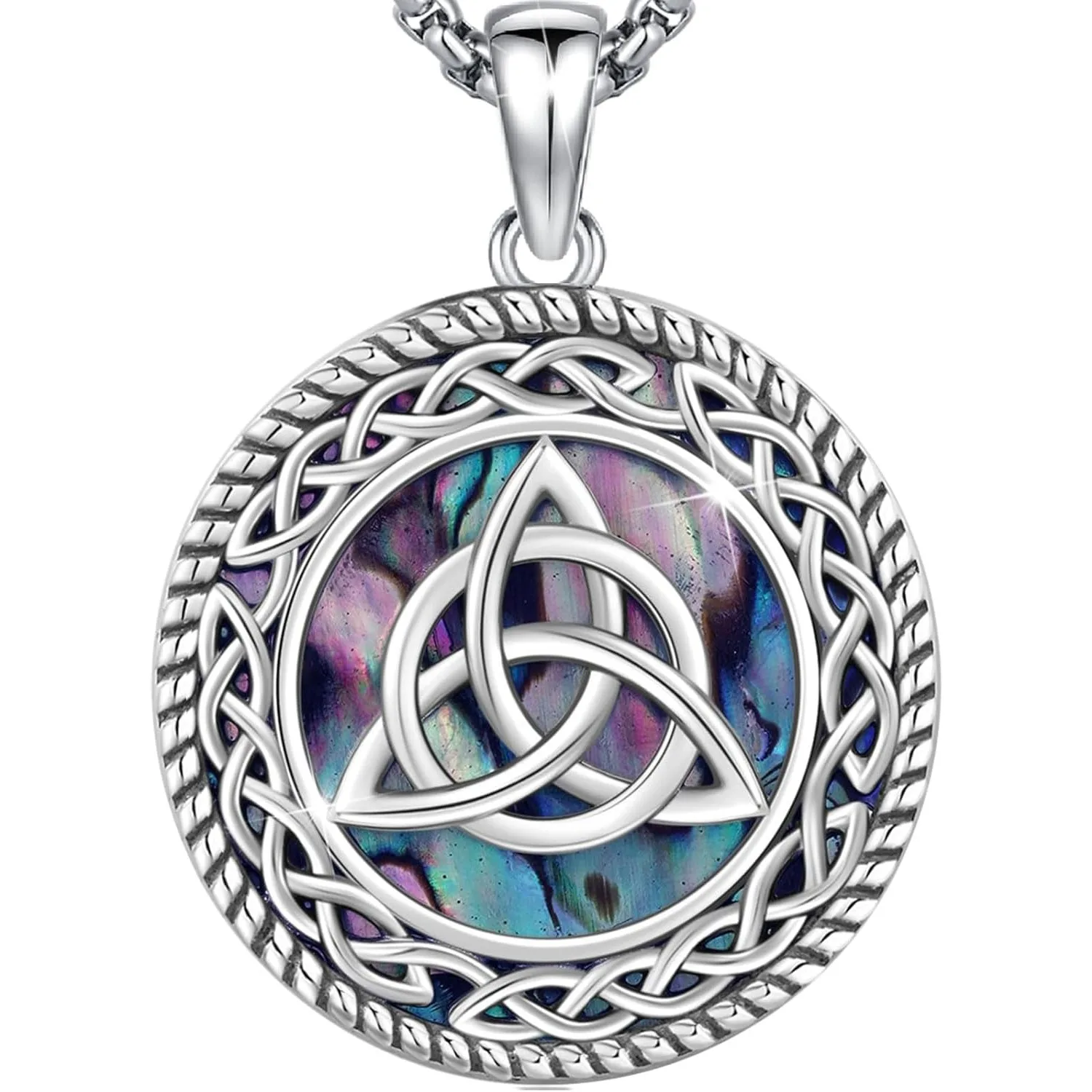 Celtic Knot Necklace 925 Sterling Silver Trinity Knot Necklace Wiccan Irish Amulet Pentagram Jewelry for Women Men Christmas