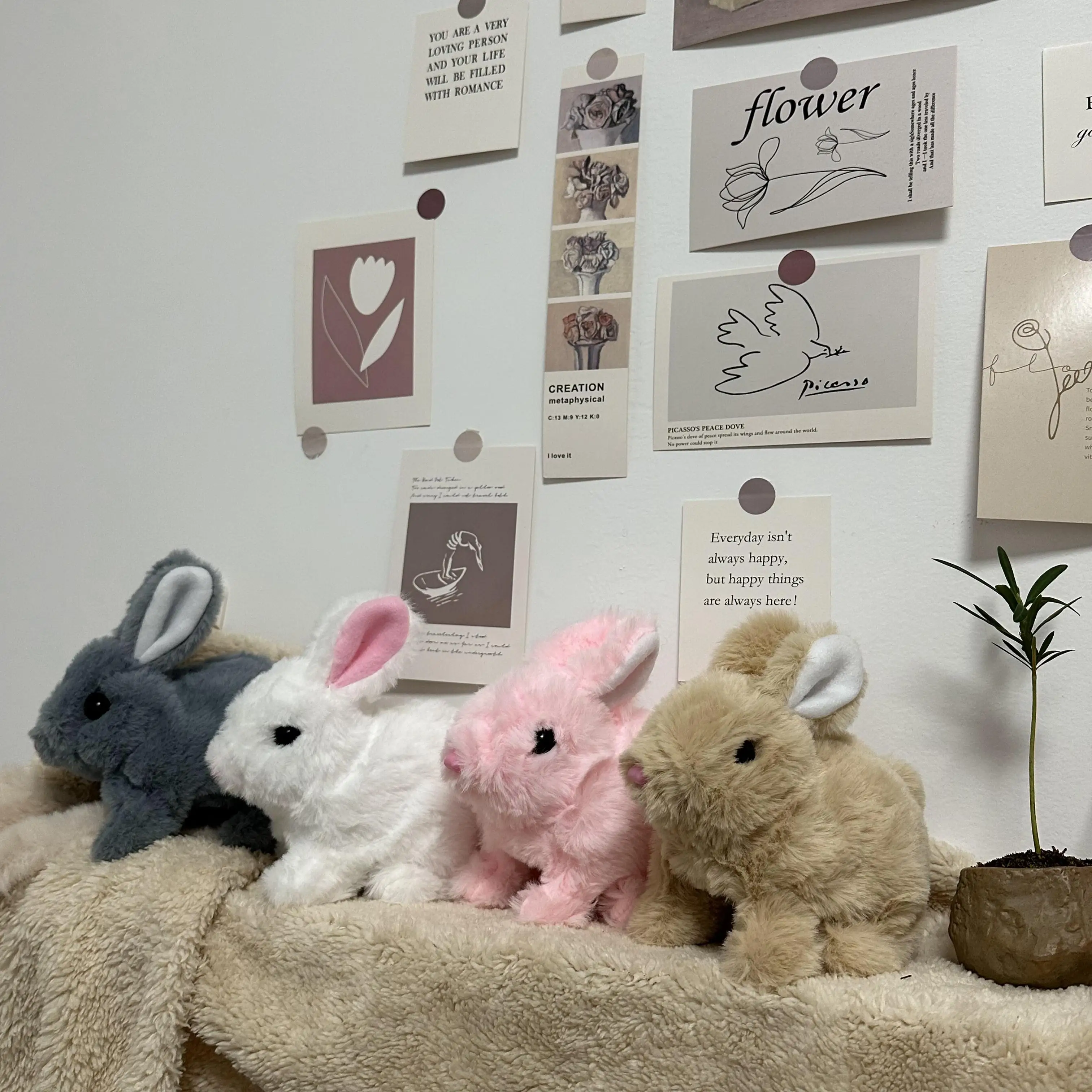 Juguete de peluche de conejo colorido eléctrico, juguete móvil para niños, suministros de decoración para fiestas, regalos de Pascua, regalos de cumpleaños