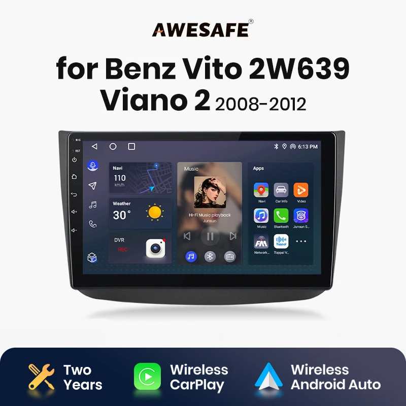 AWESAFE Wireless CarPlay Android Auto Radio for Benz Vito 2 W639 Viano 2 2008 2009 2010 2011 2012 GPS 2din autoradio