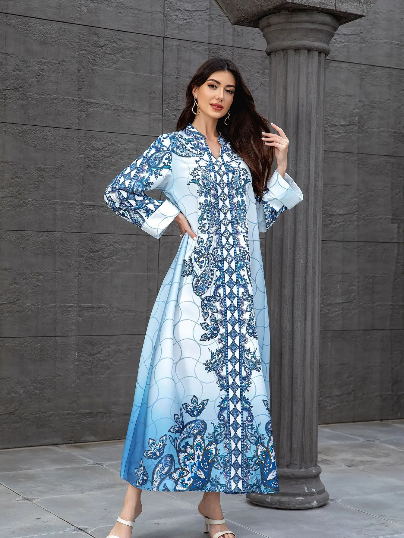 فستان العيد للنساء عباية إسلامية رمضان جلابية مطبوعة مطرز بالخرز فساتين الحفلات دبي رداء طويل المغرب قفطان فيستدوس لارجوس 2025