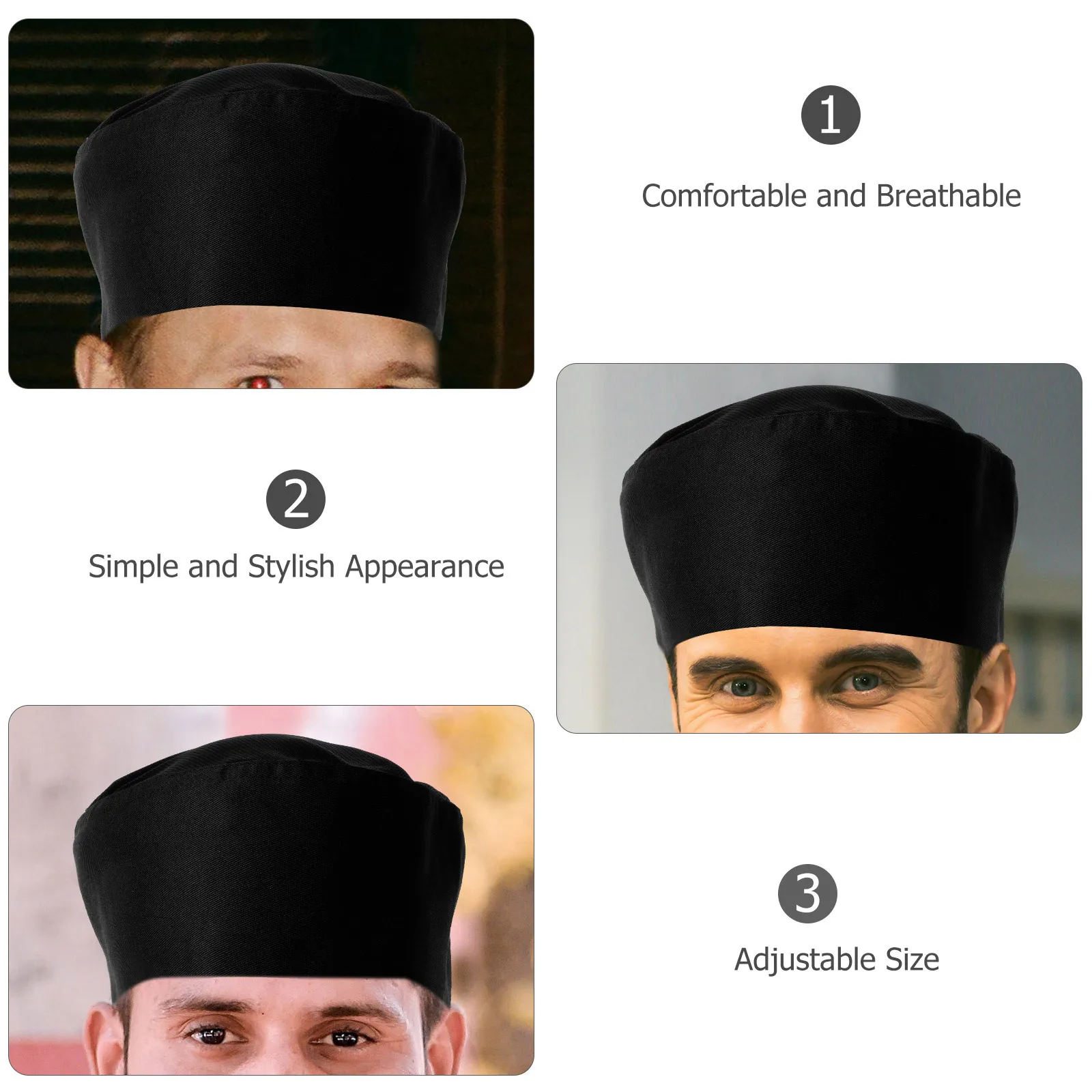 

Chef Hat Simple Color Breathable Elastic Korean Japanese Style Cooking Hat Comfortable Skin-Friendly Cotton Restaurant Uniform