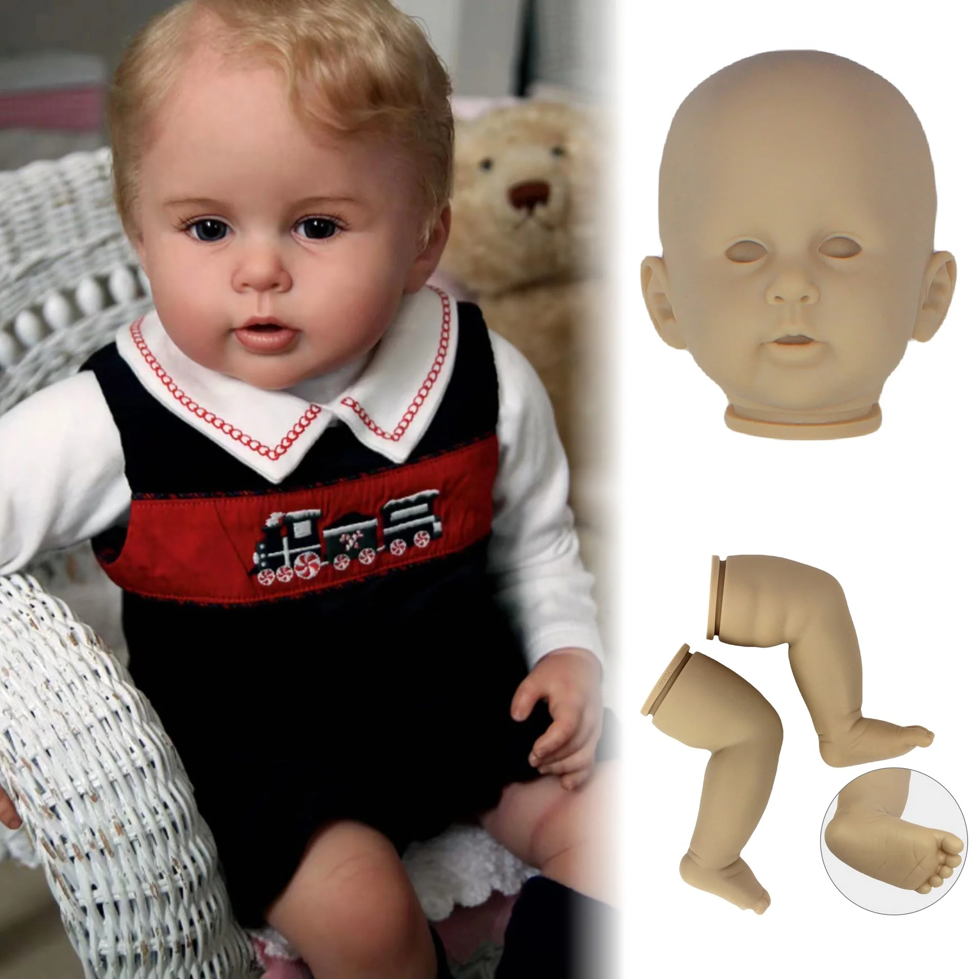 22Inch Unassembled George Kit Reborn Unpainted DIY Parts Soft Touch Lifelike Real Reborn Toddler Doll