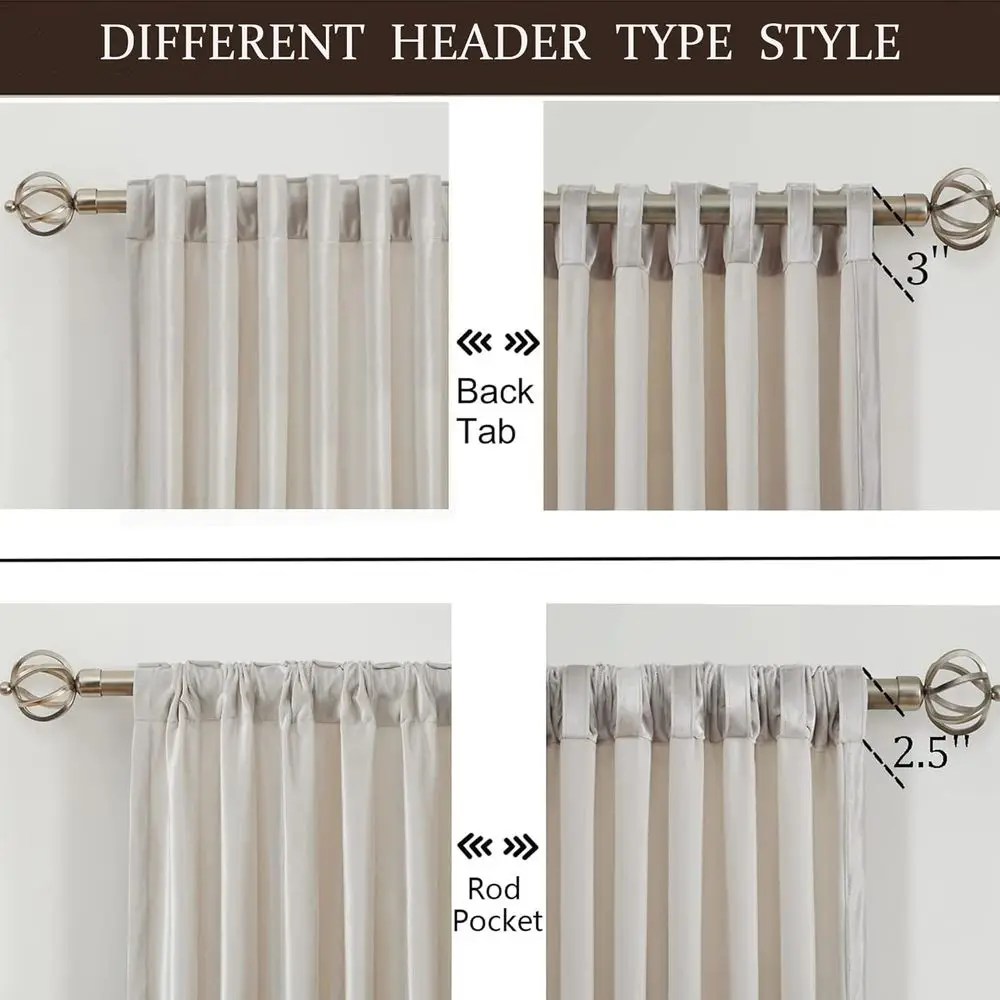 아이보리 벨벳 커튼 84인치 길이, 2개 세트, 암막, 라이너, 로드 포켓, 백 탭, 단열, 룸 다크닝 커튼 (L 사이즈)