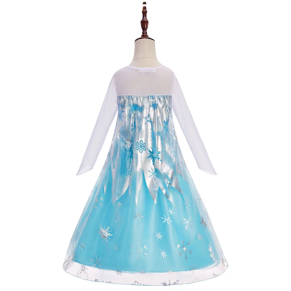 Children Elsa Clothes Kids Princess Performance Dress Girls Snow Queen Long Sleeve Snowflake Printed Dress Kids Cosplay Dresses