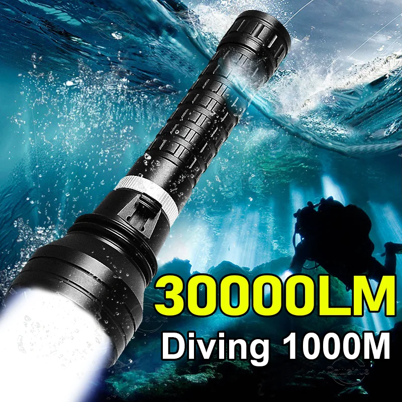 Super Powerful XHP360 LED Diving Flashlight 30000LM High Power Spotlight Professional Diving Torch IP8 Ultra Bright Scuba Light