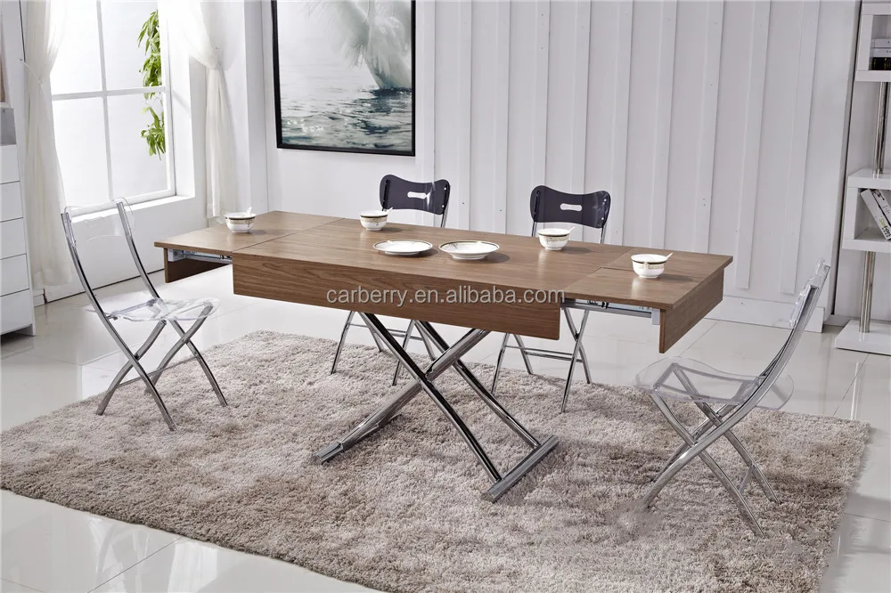 Hot-selling Restaurant Furniture: Folding Wooden Dining Table With Chrome Legs, Multi-functional Folding Smart Dining Table