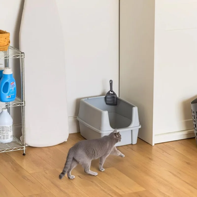 

Simple Style Open Air Cat Litter Box with High Sides & Scoop for Indoor Cats Kittens or Multicat Homes