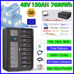 LiFePO4 48V 150Ah 100Ah 200Ah Battery Pack 6000+ Cycles Built-in 16S 200A BMS RS485 CAN Max 32 Parallel for Home Energy Storage