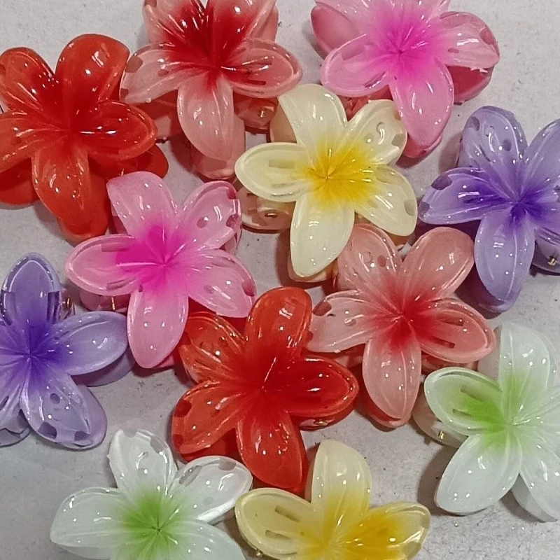 6Pcs Hawaiian Gradient Hair Clips Flower Hair Claws Small Size Fashion Headwear Hairpin Crab Barrette Hair Accessories for Women