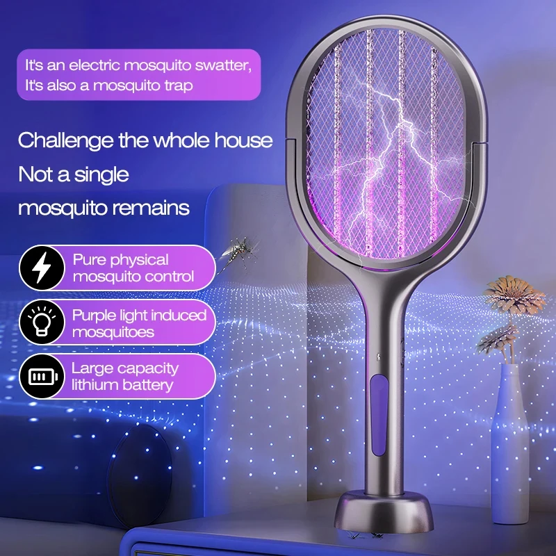 New Upgrade Electric Fly Swatter, USB Rechargeable Shock Mosquito Killer Racket, Photocatalytic Electronic Insect Zapper for Ind