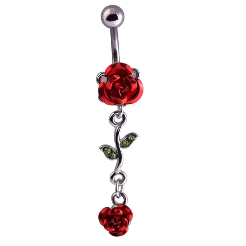 1Pc Flower Pendant Belly Piercing Ring Sexy Women Dual Rose Flower Belly Button Navel Ring Body Piercing Jewelry Gift