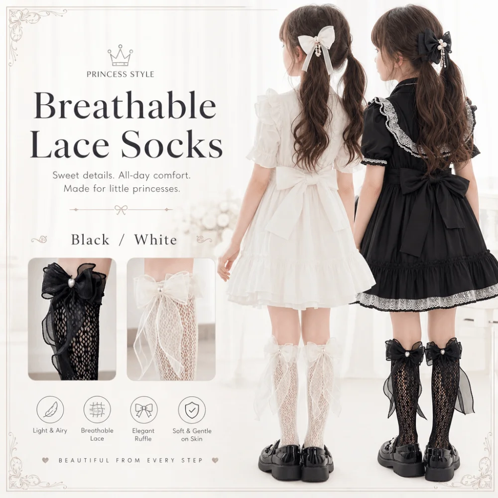 Sweet Lace Trim Knee High Socks Bowknot Ruffle Lace Children's Socks Mesh Thin Princess Lolita Stockings School Uniform