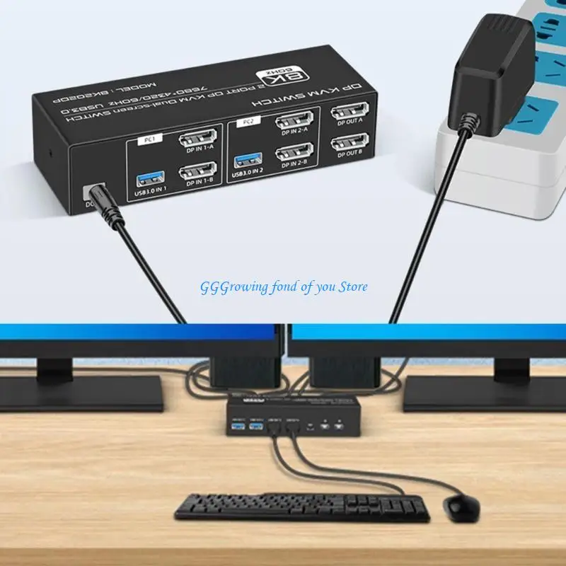 

H9EB Double Monitors 8K DisplayPort KVM Switcher KVM Switcher USB3.0 KVM Switches