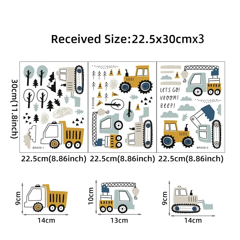 1PC Cartoon Excavator Crane Dump Truck Tree Wall Stickers for Waterproof PVC Kids Room Kindergarten Home Decoration