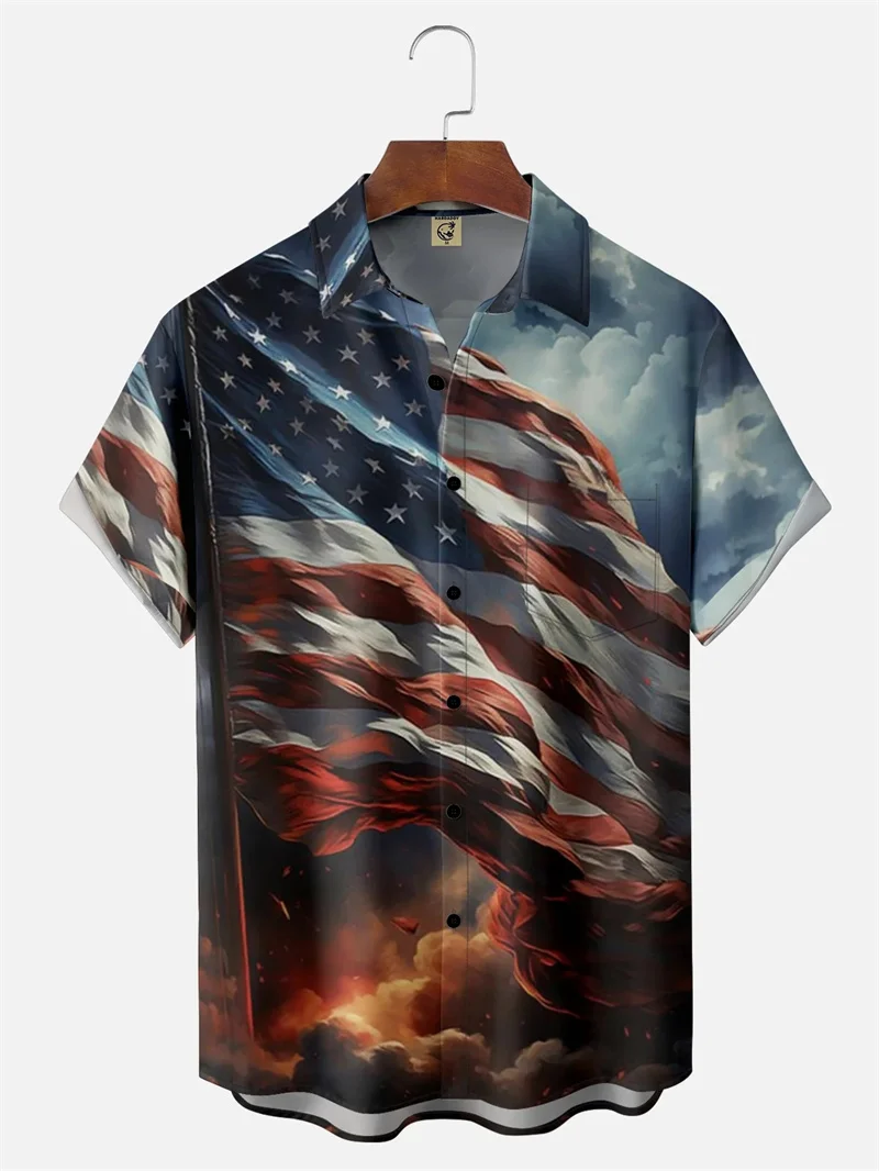 

3D Printed America Flag Shirt For Men Clothes Funny Bigfoot Graphic Shirts Hawaiian Beach Shirt Short Sleeve Street Oversize Top