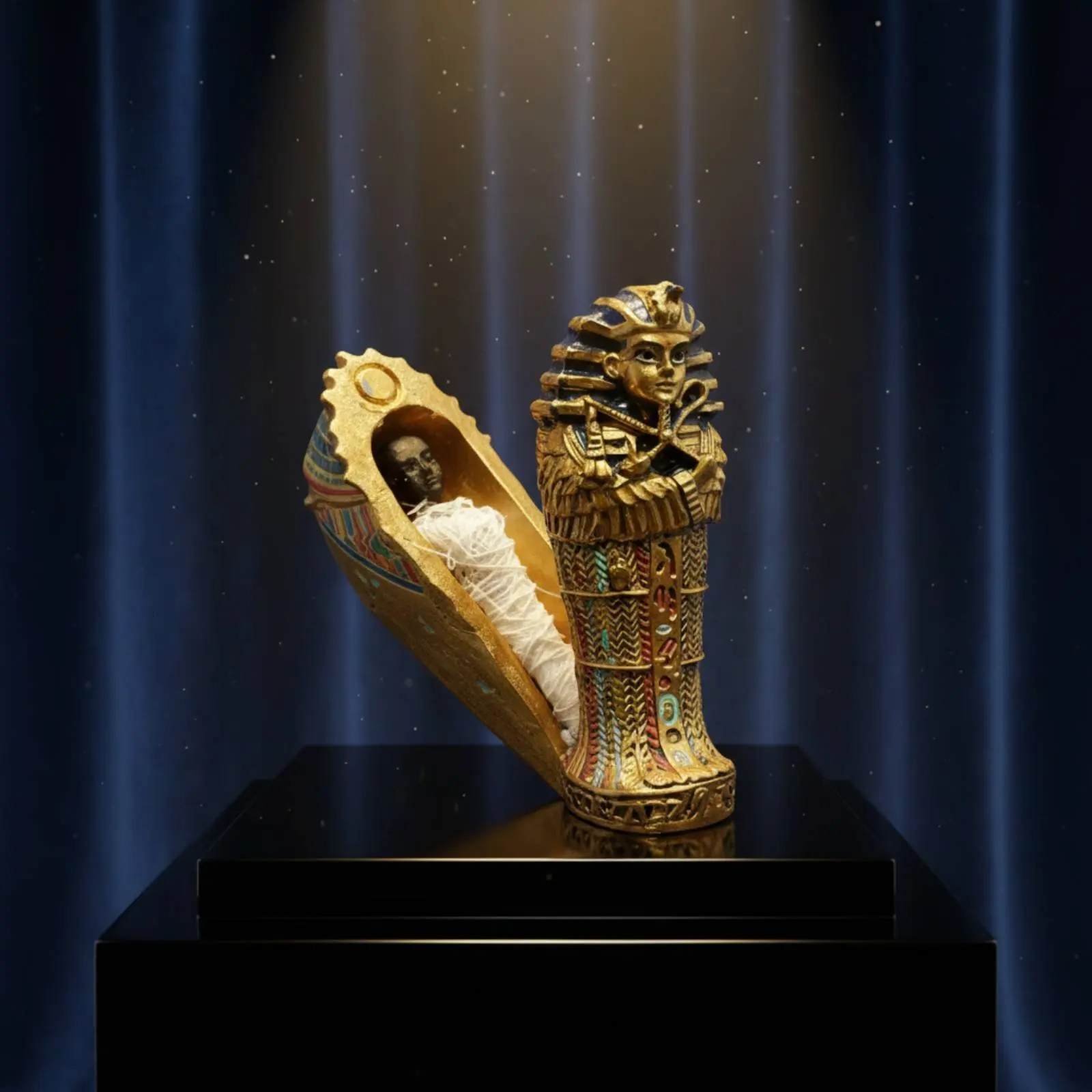 Egyptian Sarcophagus Figurine Resin Pharaoh Casket Figurine Pharaoh Casket Statue Antique Look Sarcophagus Decor Piece for Shelf view 2