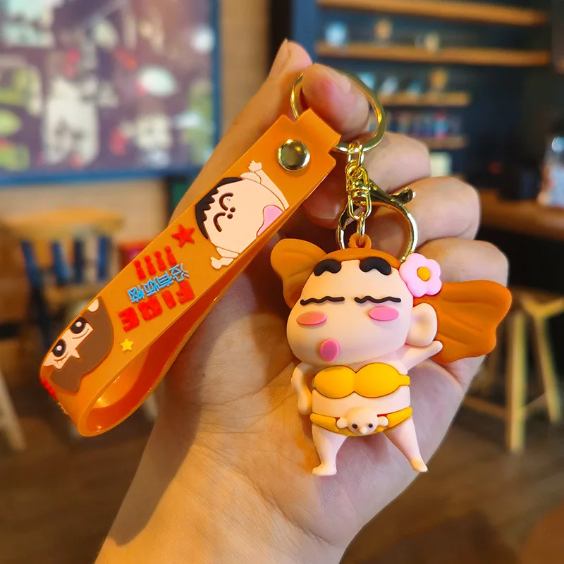 Baru Crayon chan-chan kartun berpakaian gantungan kunci gantungan kunci ransel liontin dekorasi Model lucu mainan boneka hadiah untuk anak-anak teman