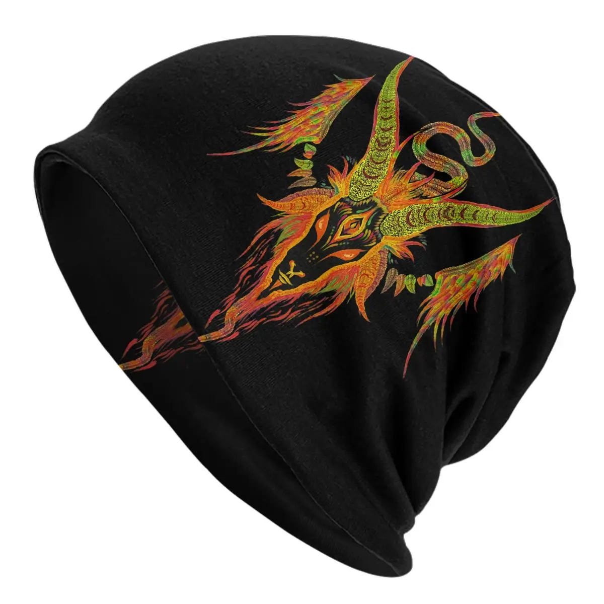 Psychedelic Thin Skullies Beanies Autumn Spring Caps For Men Women Baphomet Satan Lucifer Ski Caps Bonnet Hats