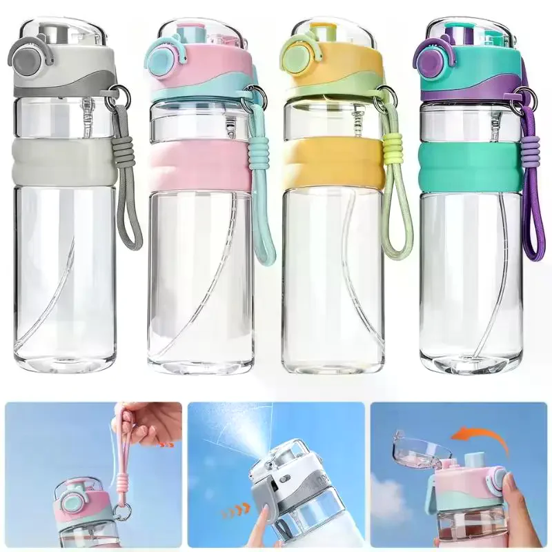 800ml Portable Spray Water Bottle Leakproof Food Grade Material for Workout Cycling Outdoor Travel Summer Instant Cooling