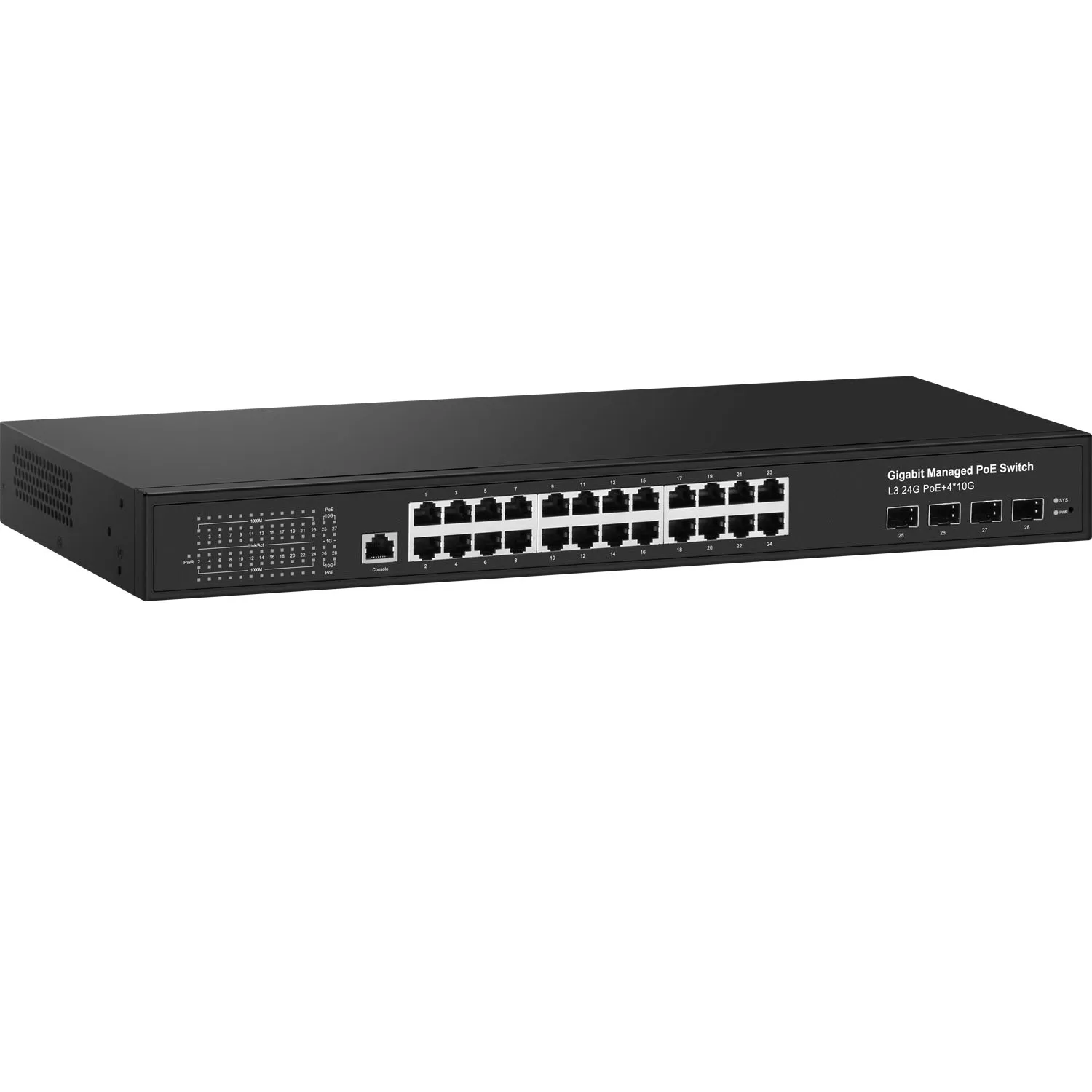 L3 10G Switch 24*100/1000M Ports with 4*SFP+ Optical Fiber Uplink