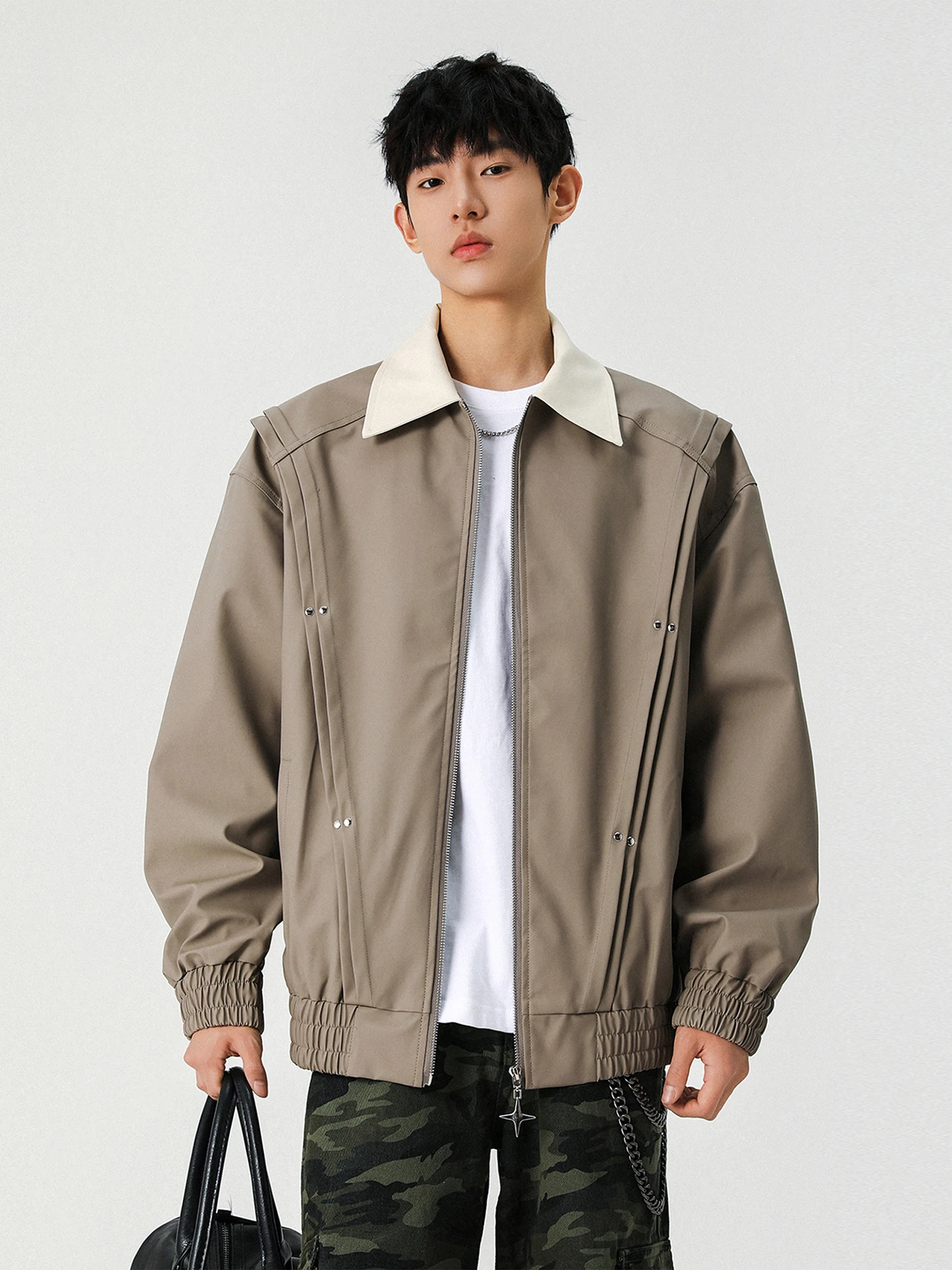 النبيذ الأحمر اللون الوقوف طوق Jaet الرجال فضفاض عادية تنوعا كول في سن المراهقة ملابس خارجية الخريف جديد Sle Faion العلامة التجارية