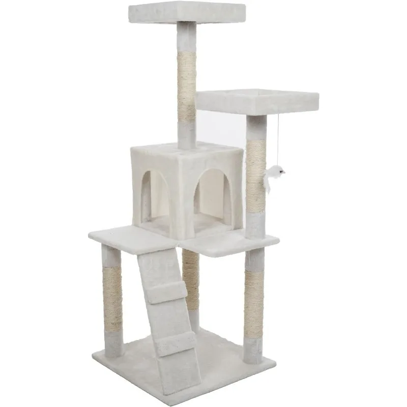 

4-Tier Cat Tower - Napping Perches, Cat Condo with Ladder, 5 Sisal Rope Scratching Posts, Hanging Toy – Cat Tree for Indoor