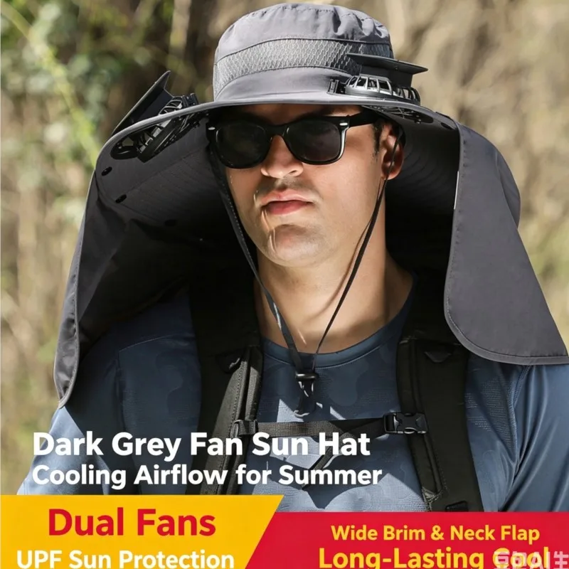 Solar Powered Fan Hat Rechargeable Large Brim Fisherman Cap UV Sun Hat Men Women Strong Wind Outdoor Cooling Fan Bucket Hat