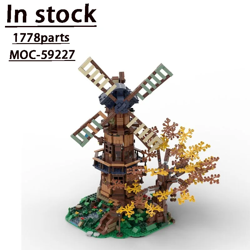 MOC-59227 de montaña de agua corriente para niños, montaje de molino de viento pequeño y vívido, modelo de bloque de construcción de empalme, 1778 piezas, regalo de Navidad