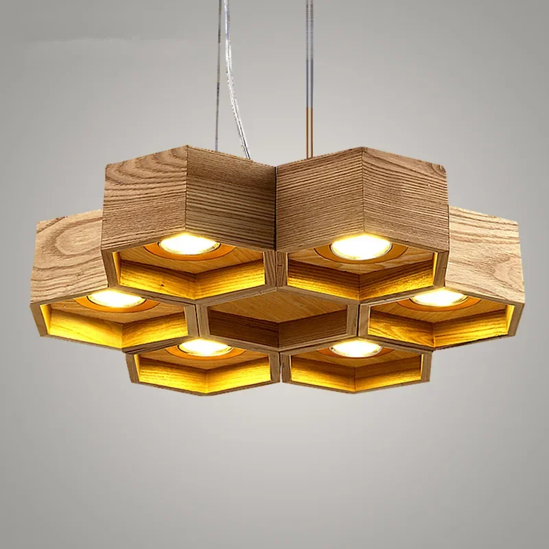 

Nordic Solid Wood Beehive Chandelier For Dining Room Bar Led Decoration Lights Indoor Lighting Decor